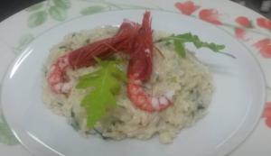 Risotto gamberetti di Mazzara e rucola dell'Etna